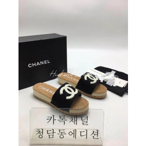 샤넬 로고 트위드 슬리퍼