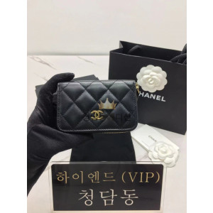 샤넬 클래식 램스킨 지퍼 카드지갑 금장