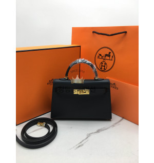 에르메스 미니 켈리 반수공 (가죽 앱송) (컬러 블루뉘) (버클컬러 금장)