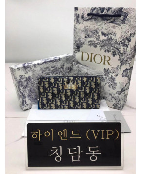 디올 CD 오블리크 로고 패턴 지퍼 장지갑