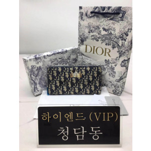 디올 CD 오블리크 로고 패턴 지퍼 장지갑