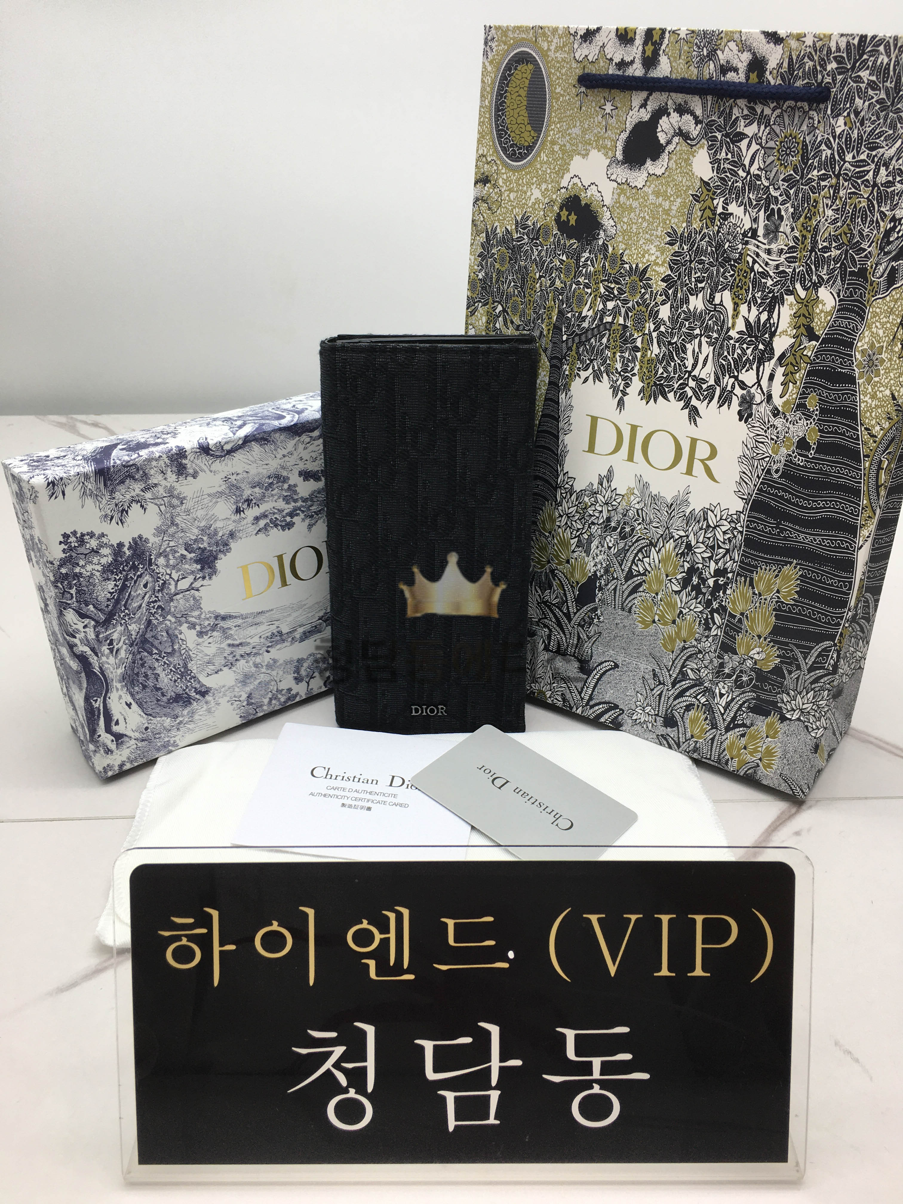 디올 CD 오블리크 로고 패턴 장지갑