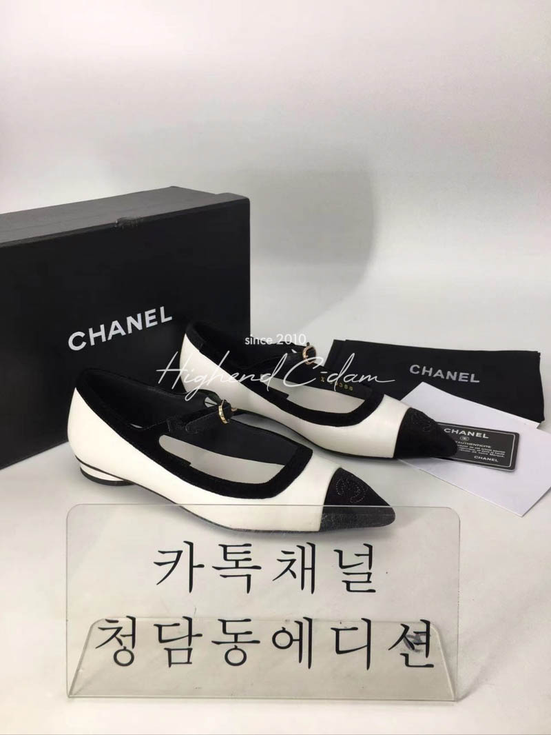 샤넬 투톤 벨벳 메리제인 발레리나 플랫슈즈