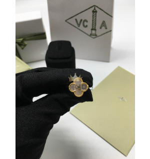 반클리프 알함브라 반지 (컬러 말라카이트, 화이트)