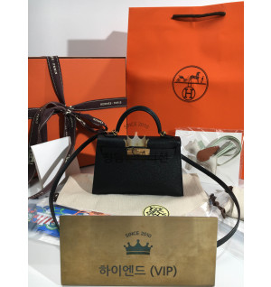 에르메스 미니 켈리2 올수공 (컬러명 Verso 누아 / 블루뉘) (가죽 쉐브레)