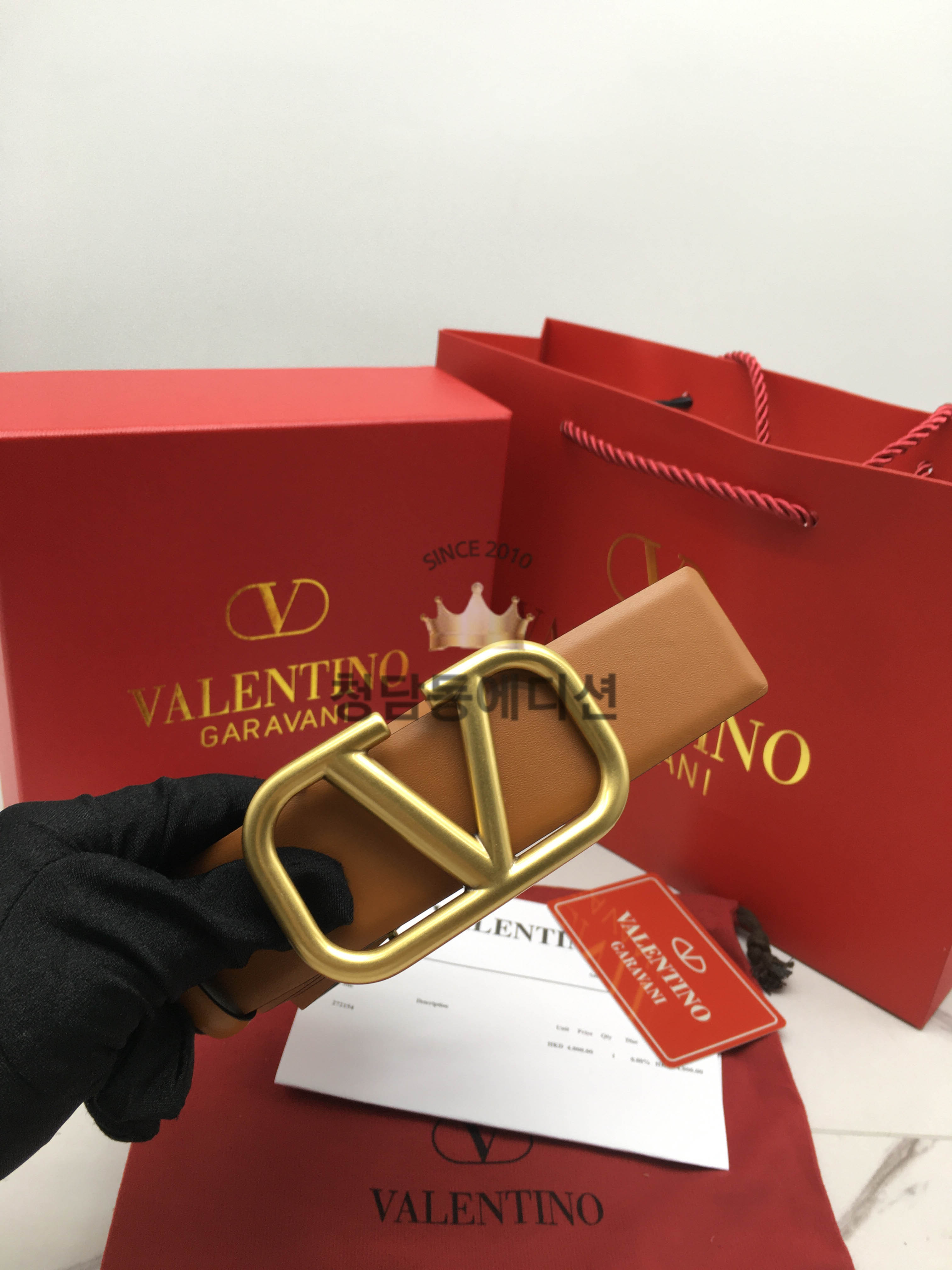 발렌티노 로고 가라바니 레더 벨트 (여성용)