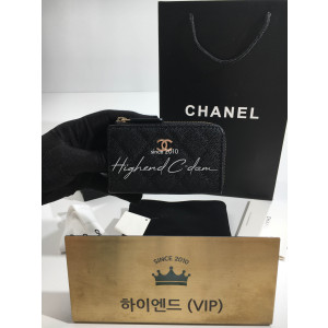 샤넬 클래식 캐비어 CC로고 키링 지퍼 카드지갑 금장