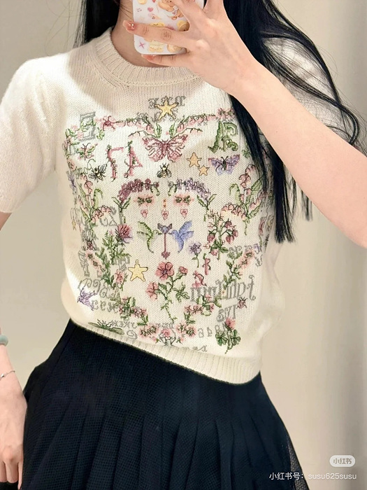 디올 자수 반팔 니트티