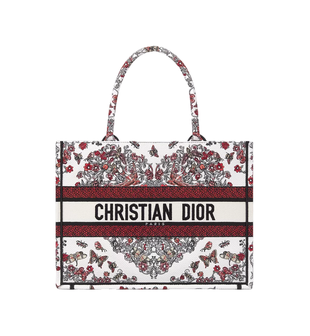 디올 DIORAMOUR 라떼 자수 & 멀티 컬러 Coeur des Curiosités 모티브 북토트백 미디움