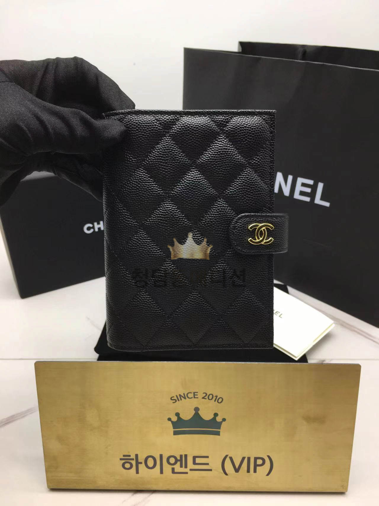 샤넬 클래식 블랙 캐비어 여권 카드 지갑 케이스 AP3791