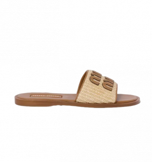 미우미우 라피아 우븐 패브릭 슬리퍼 (컬러 베이지)