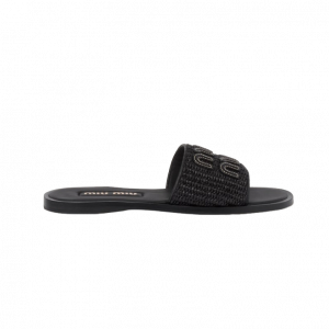 미우미우 라피아 우븐 패브릭 슬리퍼 (컬러 블랙)