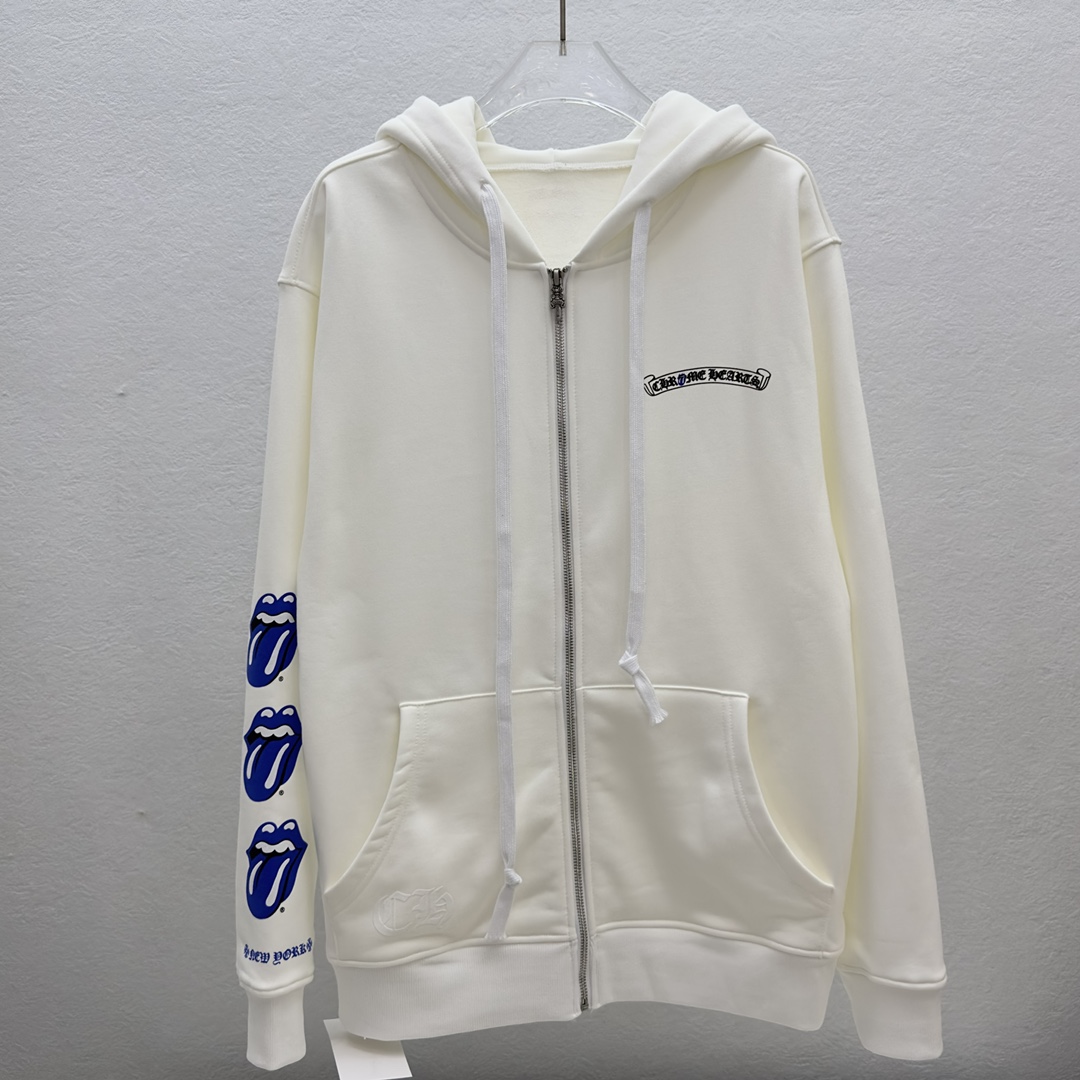 크롬하츠 롤링스톤즈 스크립트 블루 로고 후드집업 (남성용)