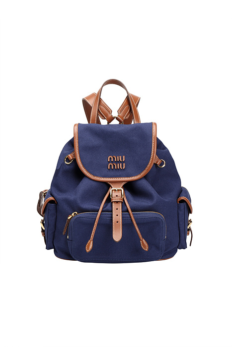 미우미우 엠보싱로고 캔버스 및 가죽 백팩 스몰, 미디움