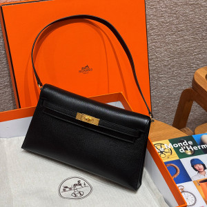 에르메스 켈리 엘란 올수공 쉐브레 레더 (컬러 누아 금장)