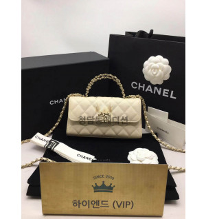 샤넬 25SS 체인 탑핸들 플랩백 CC로고 체인 미니백 폰홀더 베이지 샴페인골드 AP3238