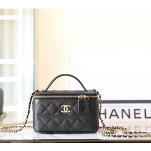 샤넬 25C 크루즈 베니티 탑핸들 CC로고 코스메틱백 캐비어 블랙  AP4404