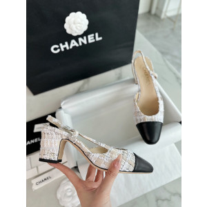 샤넬 트위드 슬링백 미들힐