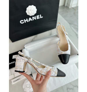 샤넬 트위드 슬링백 미들힐