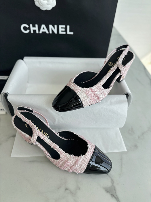 샤넬 트위드 슬링백 미들힐