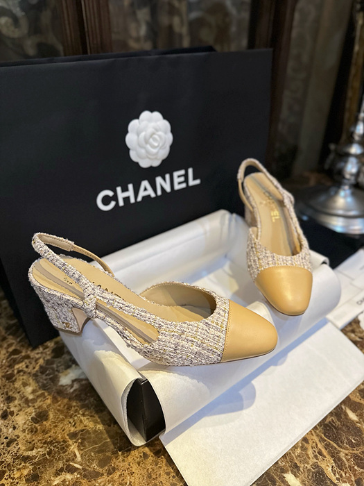 샤넬 트위드 슬링백 미들힐