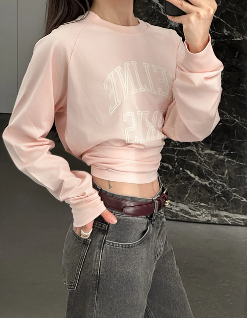 셀린느 파리 로고 긴팔 티셔츠 (컬러 핑크, 블랙)