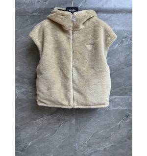 프라다 퍼 후드 베스트 (컬러 아이보리, 브라운)