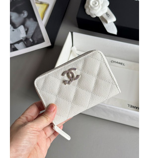 샤넬 25B CC 별 로고 캐비어 지퍼 카드지갑 (컬러 화이트)