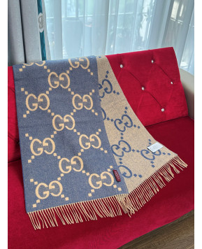 구찌 캐시미어 자카드 머플러 (컬러 블루)