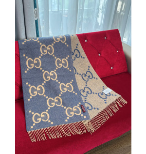 구찌 캐시미어 자카드 머플러 (컬러 블루)