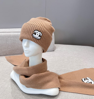 샤넬 CC 로고 리브 니트 비니 & 머플러