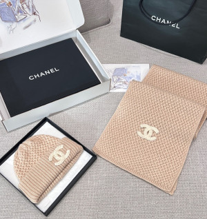 샤넬 CC 로고 와플 캐시미어 비니 & 머플러