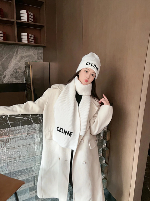 셀린느 로고 캐시미어 비니 & 머플러