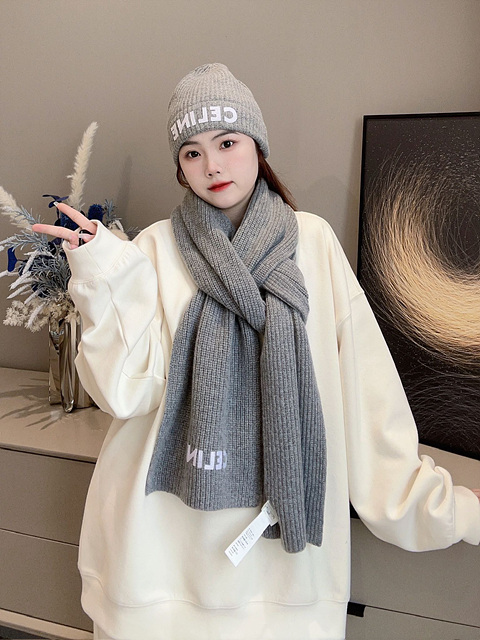 셀린느 로고 캐시미어 비니 & 머플러